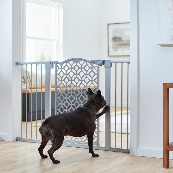 Frisco Metal Geometric Pattern Extra Wide Auto-close Dog  Gate, 30-in, Gray slide 1 of 6