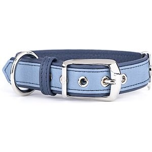myfamily Firenze Genuine Italian Leather Dog Collar, Light Blue & Blue, 16-in