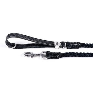 myfamily El Paso Genuine Embossed Italian Leather & Rope Dog Leash, Black, 4-ft long, 1/3-in wide