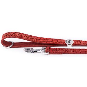myfamily Tucson Genuine Textured Italian Leather & Chain Dog Leash, Red, 4-ft