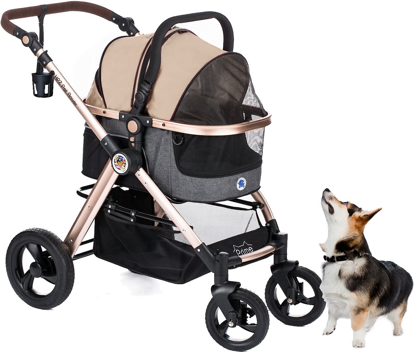 HPZ Pet Rover Luxury Carrier, Car Seat & Pet Stroller, Taupe - Chewy.com