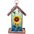 Exhart Solar Sunflower Glass Panel Hanging Bird Feeder