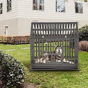 SMONTER Heavy Duty Strong Metal Dog Crate House, 48-in
