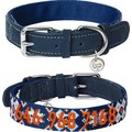 Blueberry Pet Modern Tribal Print Polyester & Soft Genuine Leather Personalized Dog Collar, Navy, Large: 18 to 22-in neck, 1-in wide