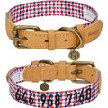 Blueberry Pet Geometric Squares Polyester & Soft Genuine Leather Personalized Dog Collar, Medium: 15 to 18-in neck, 1-in wide