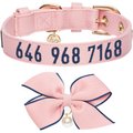 Blueberry Pet The Most Coveted Detachable Bowtie & Pearl Personalized Dog Collar, Pink, Small: 9 to 12.5-in, 5/8-in wide