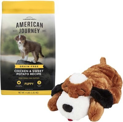 American Journey Puppy Chicken & Sweet Potato Recipe Grain-Free Dry Food, 4-lb bag + Smart Pet Love Snuggle Puppy Behavioral Aid Dog Toy, slide 1 of 1