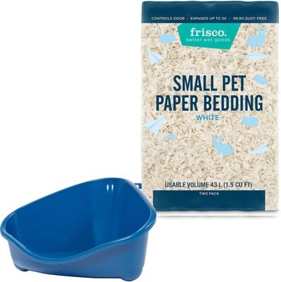 Frisco Corner Litter Box, Navy, X-Small + Small Animal Bedding, White, slide 1 of 1