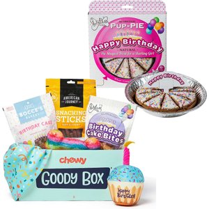 Goody Box Birthday Toys, Treats & Bandana for Medium/Large Dogs + The Lazy Dog Cookie Co. Happy Birthday Pup-PIE Treat, Girl