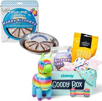 Goody Box Birthday Toys, Treats & Bandana for XS/Small Dogs + The Lazy Dog Cookie Co. Happy Birthday Pup-PIE Treat, slide 1 of 1