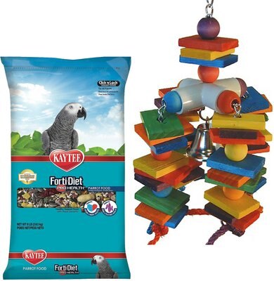 Kaytee Forti-Diet Pro Health Parrot Food + Super Bird Creations 4 Way Play Toy, slide 1 of 1