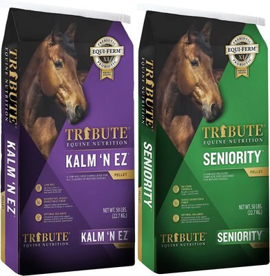 Tribute Equine Nutrition Kalm N' EZ Pellet Low-NSC, Molasses-Free Feed + Seniority Pellet Low-NSC Horse Feed, slide 1 of 1