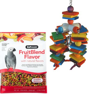 ZuPreem FruitBlend Flavor Parrot & Conure Food + Super Bird Creations 4 Way Play Toy, slide 1 of 1