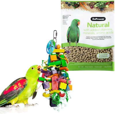 ZuPreem Natural with Vitamins, Minerals & Amino Acids Parrot & Conure Food + Sungrow Parrot Chew Toy, Foraging Blocks, Rainbow Wood, slide 1 of 1