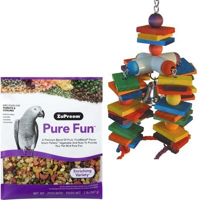 ZuPreem Pure Fun Enriching Variety Parrot & Conure Food + Super Bird Creations 4 Way Play Toy, slide 1 of 1