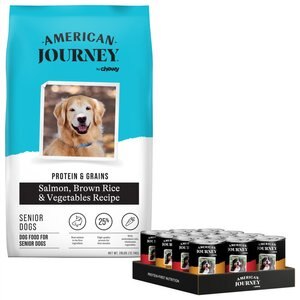 American Journey Active Life Formula Senior Salmon, Brown Rice & Vegetables Recipe Dry Food + Poultry & Beef Variety Pack Grain-Free Canned Dog Food