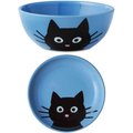 Frisco Cat Face Non-skid Ceramic Bowl, 1.25 Cup + Cat Dish, Blue, 0.50 Cup