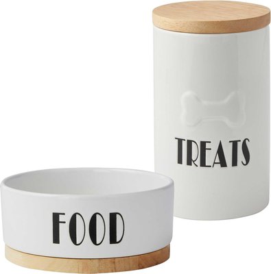 Frisco Ceramic Dog Bowl with Wood Base, 2.5 Cups + Treat Jar, 4 Cups, slide 1 of 1