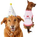 Frisco Confetti Birthday Hat, Medium/Large + Dog & Cat T-Shirt, Pink, Large
