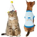 Frisco Confetti Birthday Hat, Small/Medium + Dog & Cat T-Shirt, Blue, Small
