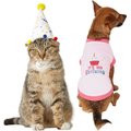 Frisco Confetti Birthday Hat, Small/Medium + Dog & Cat T-Shirt, Pink, Small