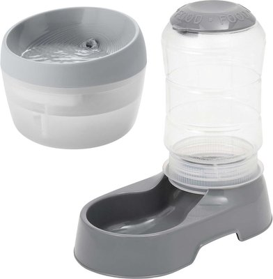 Frisco Round Fountain, 50-oz, Gray + Circular Gravity Refill Dog & Cat Feeder, Gray 4 Cups, slide 1 of 1