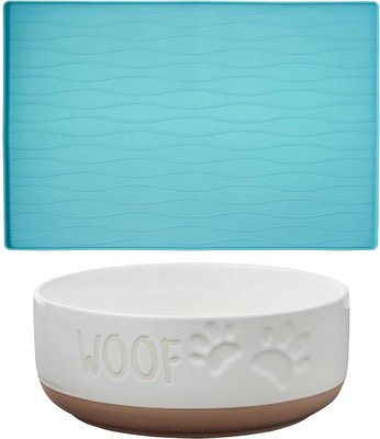 Frisco Silicone Food Mat, Teal, Large + Paw Prints Non-skid Ceramic Dog Bowl, 8.25 Cups, slide 1 of 1