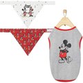 Disney Mickey Mouse & Minnie Mouse "Sweet As Can Be" Reversible Bandana, Medium/Large + Mickey Mouse Classic Dog & Cat T-shirt, Gray, Small