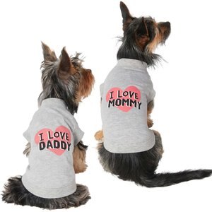 Frisco I Love Daddy + I Love Mommy Dog & Cat T-Shirt, Gray, Medium