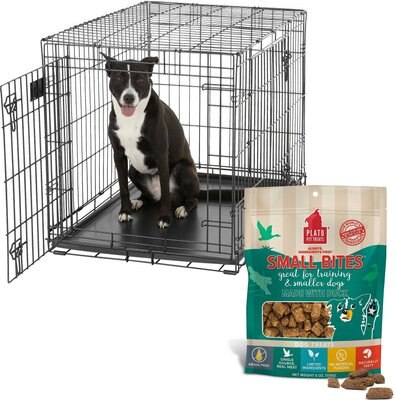 MidWest LifeStages Double Door Collapsible Wire Crate + Plato Small Bites Duck Grain-Free Dog Treats, 6-oz bag, slide 1 of 1