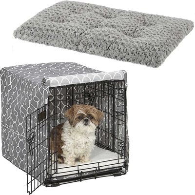 MidWest Quiet Time Ombre Swirl Crate Mat, Grey + Quiet Time Crate Cover, Gray Geometric, slide 1 of 1