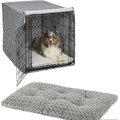 MidWest Quiet Time Ombre Swirl Crate Mat, Grey, 42-in + Quiet Time Crate Cover, Gray Geometric, 42-in