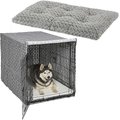 MidWest Quiet Time Ombre Swirl Crate Mat, Grey, 48-in + Quiet Time Crate Cover, Gray Geometric, 48-in