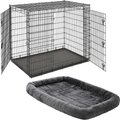 MidWest Solutions Series XX-Large Heavy Duty Double Door Wire Crate, 54 inch + Quiet Time Fleece Dog Crate Mat, Gray, 54-in