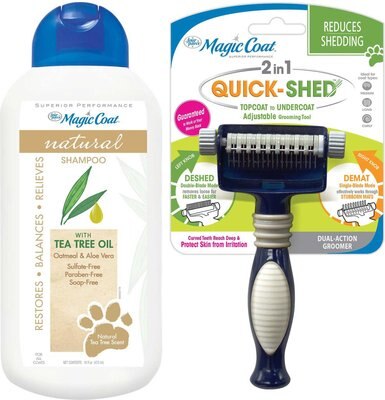 Four Paws Magic Coat Natural Shampoo with Oatmeal, Tea Tree Oil & Aloe Vera + 2-in-1 Quick Shed Dog Grooming Tool, slide 1 of 1