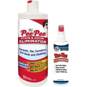 Four Paws Pee-Pee Advanced Formula Dog Stain & Odor Eliminator + Wee-Wee Housebreaking Aid Pump Spray