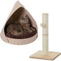 Frisco 21-in Sisal Scratching Post with Toy, Cream + Felt Removable Hood Cave Cat & Dog Covered Bed, Brown