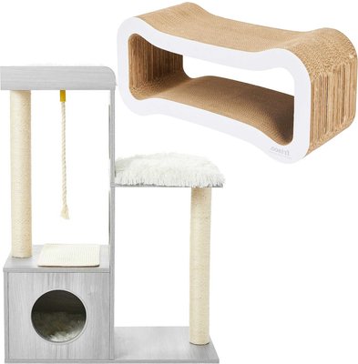 Frisco 41-in Modern Tree & Condo, Gray + Cat Scratcher & Lounge Oblique with Catnip, White, slide 1 of 1