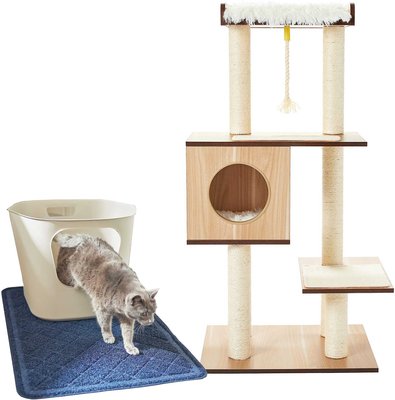 Frisco 47.5-in Modern Tree & Condo + Leaf High-Sided Cat Litter Box, Large, slide 1 of 1
