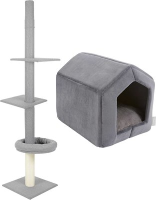 Frisco 88 to 106-in 3 Level Floor to Ceiling Heavy Duty Tower + House Cave Cat & Dog Covered Bed, Gray, slide 1 of 1