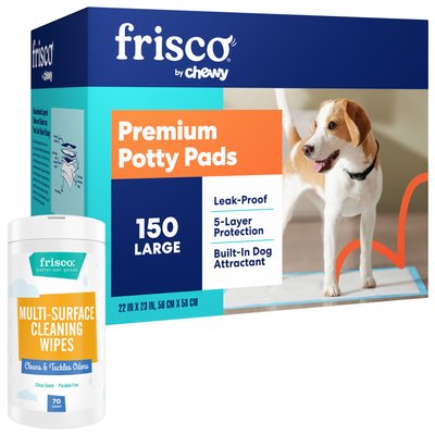 Frisco Dog Training & Potty Pads, 22 x 23-in, 150 count, Unscented + Multi-Surface Cleaning Citrus Scented Wipes, slide 1 of 1