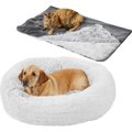 Frisco Eyelash Bolster Bed, X-Large, Silver + Eyelash Cat & Dog Blanket, Silver
