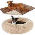 Frisco Eyelash Cat & Dog Bolster Bed + Blanket, Sand, Large