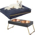 Frisco Heathered Woven Zipper Orthopedic Pillow Bed, Gray, Large + Copper Stainless Steel Elevated Foldable Double Dog & Cat Bowls, 5.75 Cups