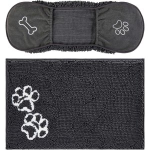 Frisco Microfiber Chenille Shammy Towel + Paw Print Mat, Gray, Large