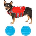 Frisco Neoprene Life Jacket, Medium + Floating Fetch Ball No Squeak Dog Toy, Blue, Medium, 2-pack