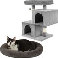 Frisco Self Warming Bolster Round Bed, Gray + 33-in Faux Fur Cat Tree & Condo, Gray