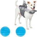 Frisco Shark Life Jacket, Medium + Floating Fetch Ball No Squeak Dog Toy, Blue, Medium