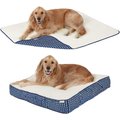 Frisco Sherpa Blanket + Tufted Square Orthopedic Pillow Cat & Dog Bed w/Removable Cover, Navy Herringbone, Large