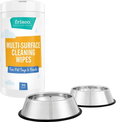 Frisco Stainless Steel Bowl, 4.75-cup, 2 count + Pet Toy & Bowl Cleaning Wipes, slide 1 of 1
